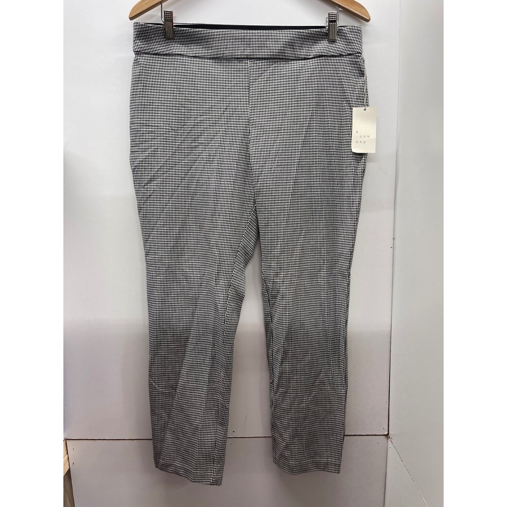 A New Day Womens Houndstooth Ankle Pants Black White Sz 14 Elastic Waist NWT